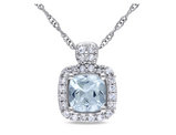 1/2 Carat (ctw) Aquamarine Pendant Necklace with Diamonds in 10K White Gold with Chain